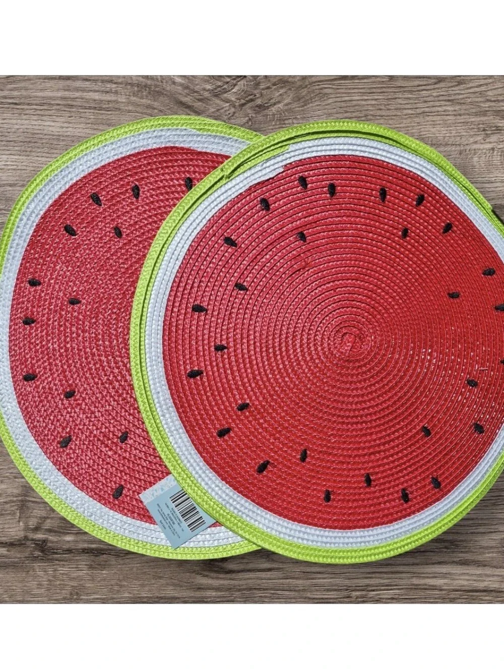 Watermelon Round Placemats - Set of 2 Bright Red & Green Straw Mats